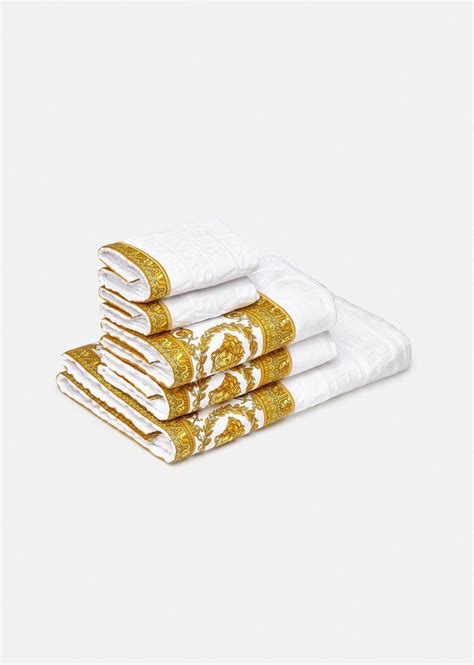 white versace towel|bathroom decor with Versace.